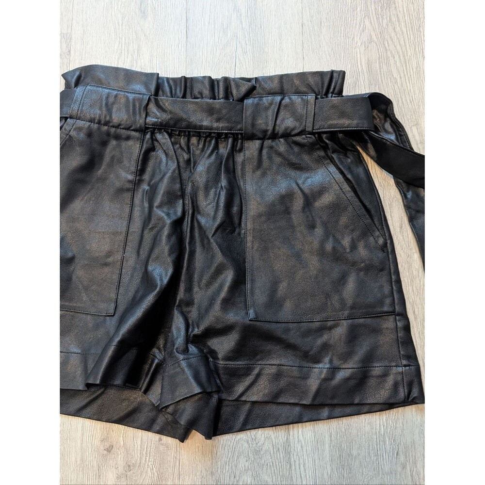 HYFVE Black Faux Leather High Waist Paperbag Shorts
